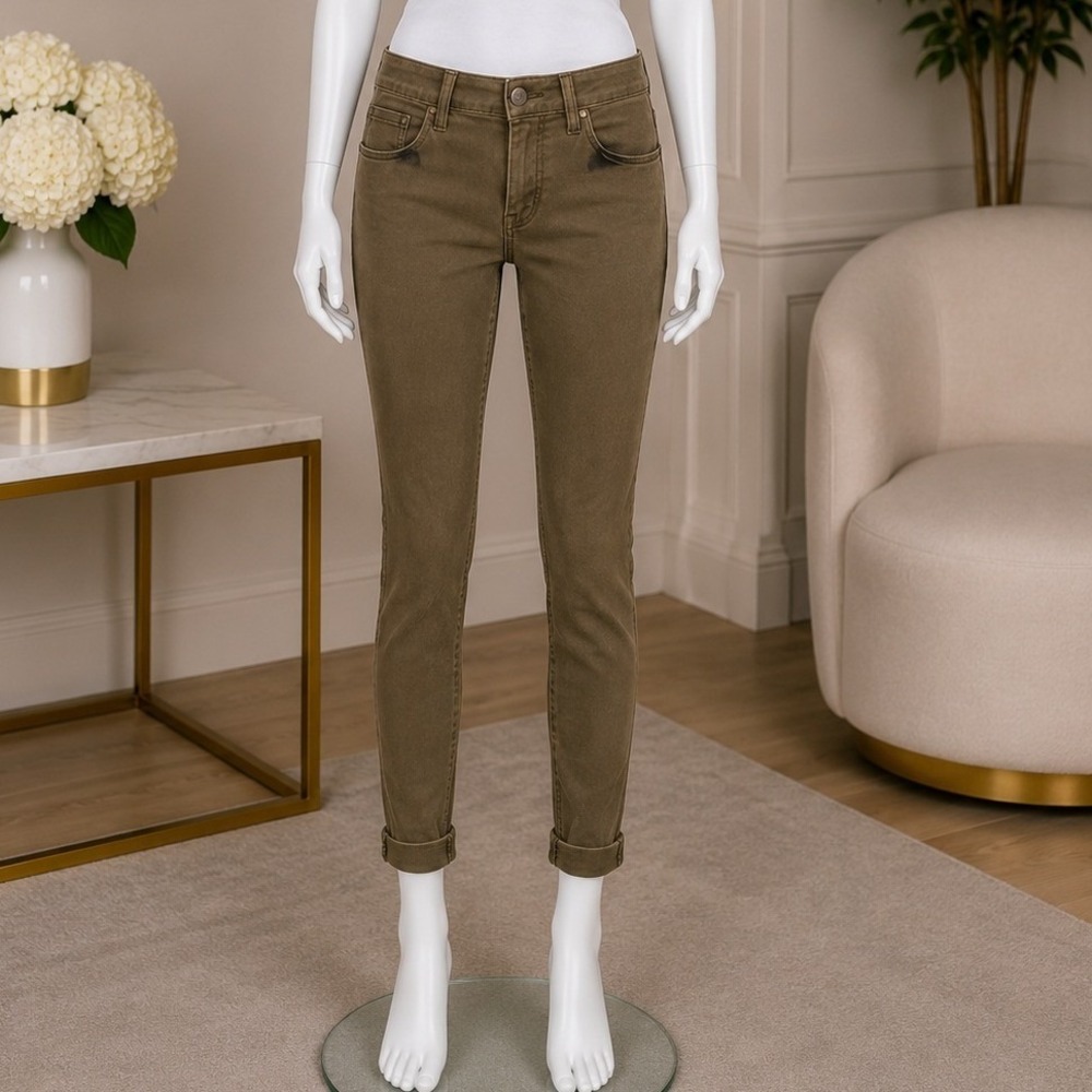 Old Navy Womens Rockstar Skinny Jeans Mid Rise Olive Green Stretch 6 Regular